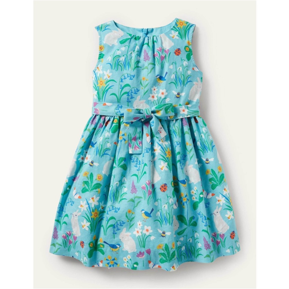 Mini Boden Vintage Dress in Aqua Blue Spring Bunny